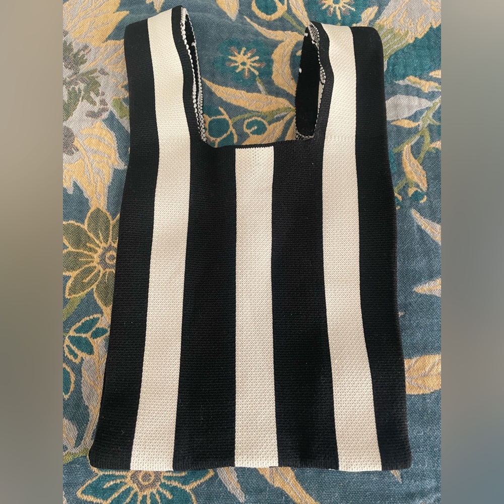 Striped Black and White Knit Wristlet Clutch
